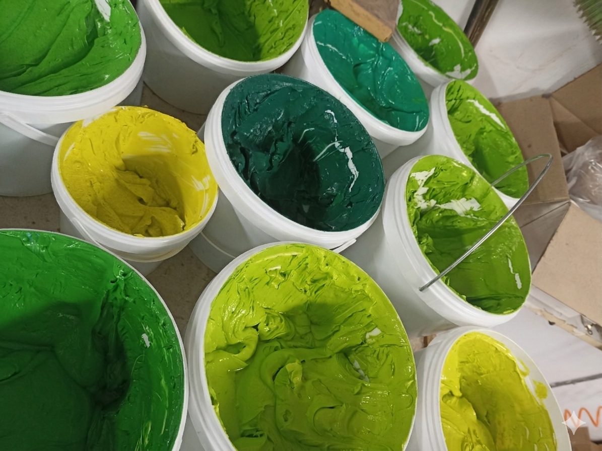 Wiaderka z różnymi odcieniami zieleni