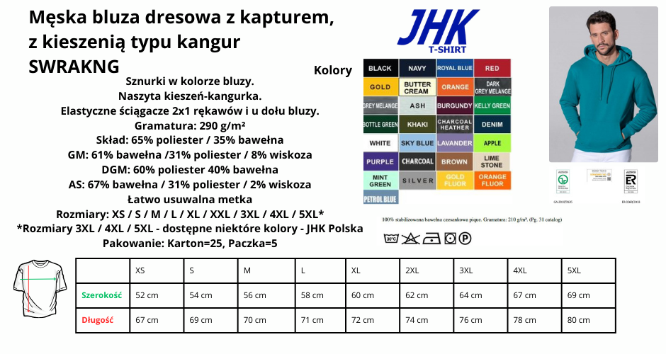 Bluza męska z kapturem COLOR JHK SWRAKNG 290g pod nadruki