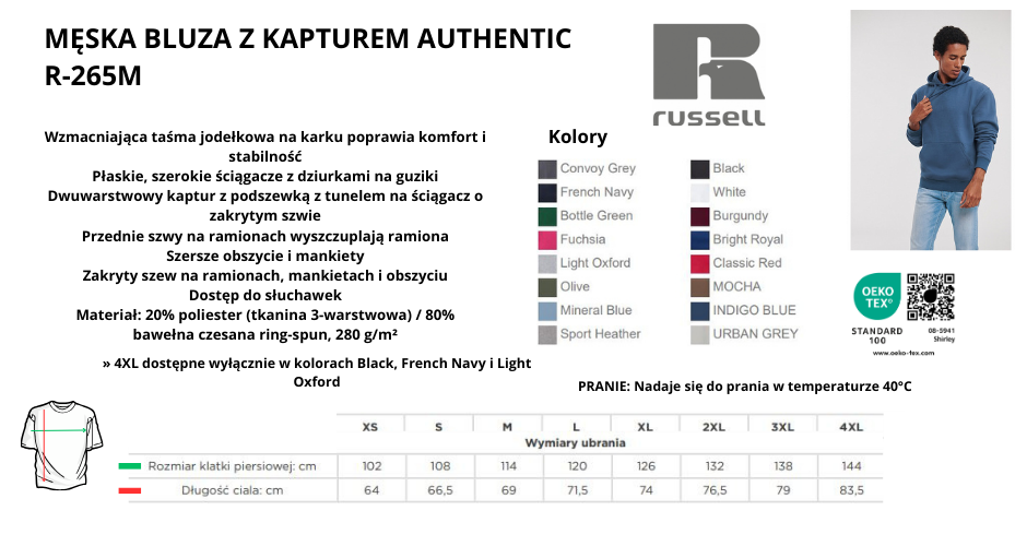 Bluza męska z kapturem COLOR RUSSELL R265M 280g pod nadruki