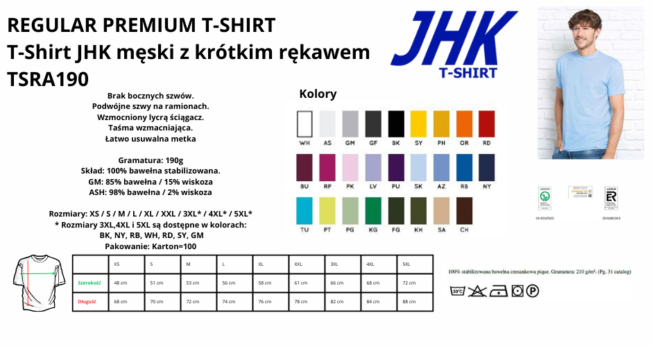 Koszulka męska COLOR JHK 190g pod nadruki