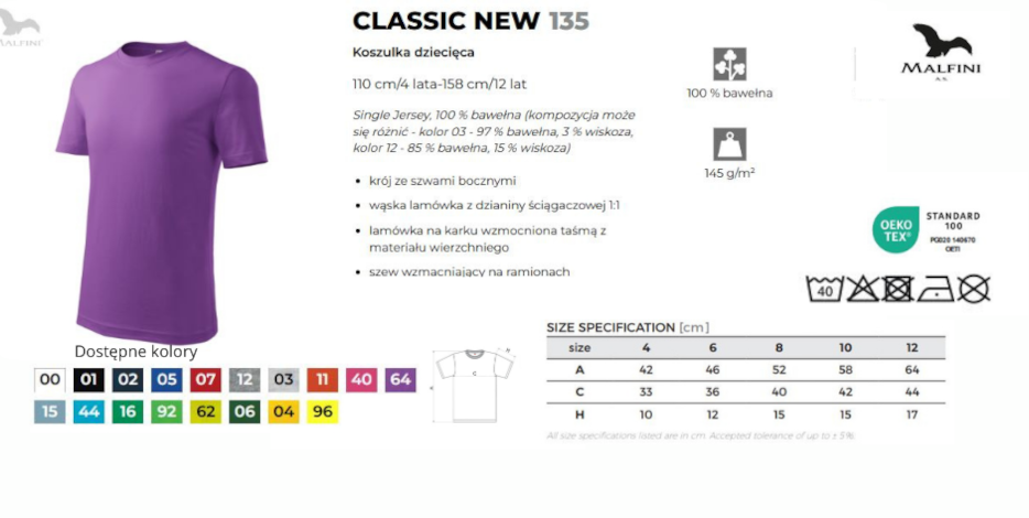 Koszulka dziecięca COLOR MALFINI 145g