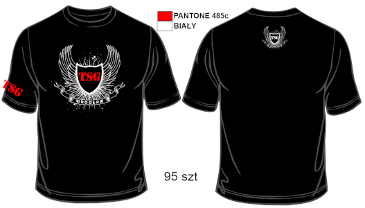 Przykład rozmieszczenia nadruków oraz ich wielkości na wizualizacji odzieży do znakowania.